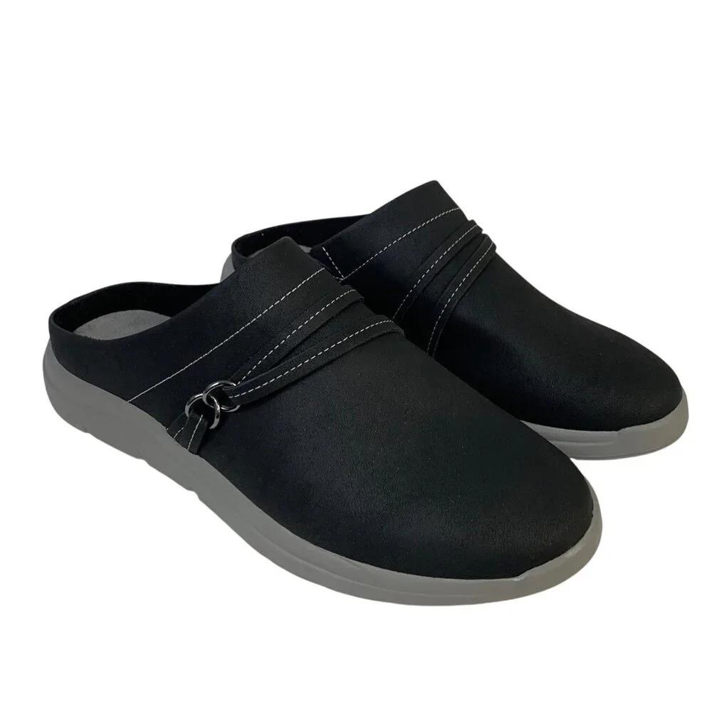 JSport Womens Size 7 Black Faux Leather Gina Slip On Memory Foam Sneaker Shoes